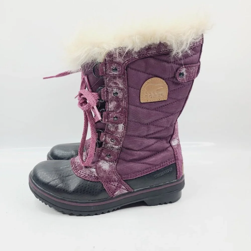Sorel Girl's Purple Tofino Li NY2325-562 Fur Mid-Calf‎ Winter Snow Boot Size 4